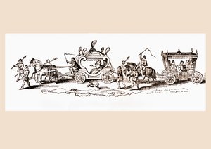 Anglická královna Alžběta I. ve svém kočáru, z „Historie paláce Hampton Court v Tudor Times“ od Ernesta Lawa, vydáno v Londýně 1885 od Joris Hoefnagel