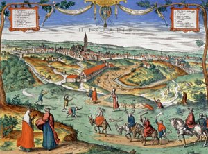 Pohled na Sevilla, cca 1550 (rytina) od Joris Hoefnagel