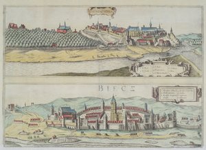 Pohledy na Sendomiria a Biecz, z „Civitates Orbis Terrarum“ od Georga Brauna (1541-1622) a Franse Hogenberga (1535-90) od Joris Hoefnagel