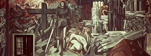 Cortez a kříž z Eposu americké civilizace od José Clemente Orozco