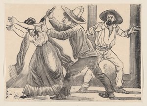 Muž chytil ženu za rukáv a bodl ji z široké strany s názvem „Murd..., 1891. od José Guadalupe Posada