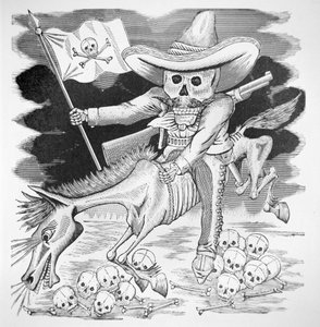 Zapatistická lebka, kolem roku 1910 (rytina)