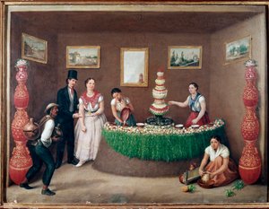 Chufa Horchata Sellers (Orxata de Xufa nebo Orxata De Xufla) Obraz Augustina Arriete (19. století) Mexico City, Historické národní muzeum, zámek