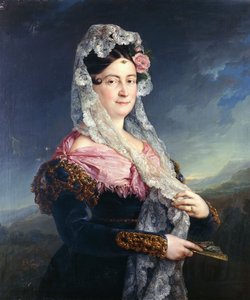 Portrét Dona Maria de los Dolores Gomez de las Casas e Ibarrondo, první markýze z Ulagares, stojící tři čtvrtiny délky, od Jose Camaron