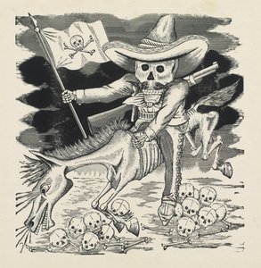 Velká lebka Emiliana Zapaty, kolem 1911-16, tištěno 1930 (fotoreliéf s rytinou) od José Guadalupe Posada