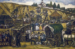 GUTIERREZ SOLANA, José (1886-1945). Slavnost na louce San Isidro v Madridu (slavnost na louce San Isidoro, Madrid). 1933. Olej na plátně. Soukromá sbírka