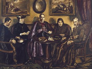 GUTIERREZ SOLANA, José (1886-1945). Návštěva biskupa. 1926. (161 x 211 cm). Olej na plátně. ŠPANĚLSKO. MADRID (AUTONOMNÍ SPOLEČENSTVÍ). Madrid. Národní muzeum Reina Sofia Art Centre