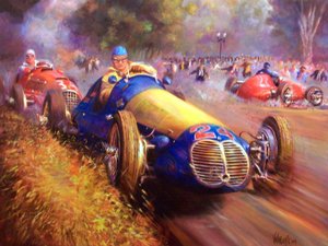Juan Manuel Fangio řídí Maserati 4Cl Les Palermo Buenos se rozproudí
