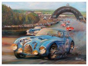 John Manuel Fangio v Le Mans 1950 Gordini Typr 18S (akryl na plátně)