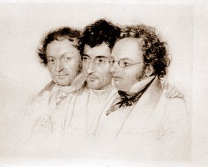 Zleva doprava: Jenger, Httenbrenner a F. Schubert. Akvarel od Feltschera. od Josef Eduard Teltscher