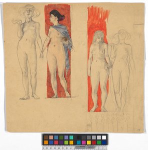 Vier Frauenakte (Studie zum Ferdinand Raimund Zyklus im Schloss Kogl, Attergau?) od Josef Engelhart