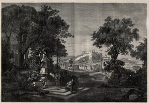 Starověké Řecko: pohled na zahrady Venuše a Athén. Rytina podle obrazu Josepha Hoffmanna v „The Illustrous Universe“ od Josef Hoffman