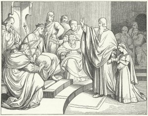 Beatrice z Hohenstaufen žádá německého krále Ottu IV., aby pomstil vraždu jejího otce Filipa Švábského od Josef Mathias Trenkwald