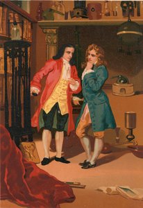 Robert Boyle a Denis Papin kontrolují Papinův parní digestoř od Josep or Jose Planella Coromina