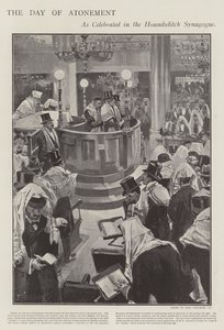 Oslava židovského dne smíření v synagoze Houndsditch v Londýně (litho) od Joseph (after) Finnemore