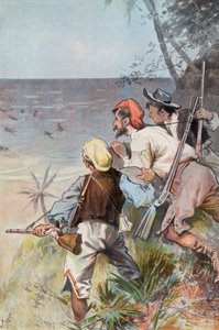 Robinson Crusoe: Napadeni divoši (barva litho) od Joseph (after) Finnemore
