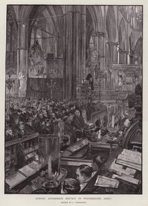 Nedělní odpolední bohoslužba ve Westminster Abbey, Londýn (litho) od Joseph (after) Finnemore