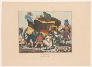 Omnibus s cestujícími uvízl v bahně Dévouement force (název na objektu) Nepohodlí (název série) Nepohodlné (název série na objektu)