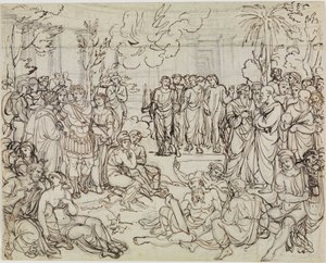 Dante a Vergilius mezi pohany v limbu (Dantovo Peklo, zpěv 4, verš 52) od Joseph Anton Koch