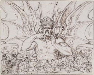 Lucifer v centru pekla. Ilustrace k Božské komedii od Dante Alighieri, cca 1803.