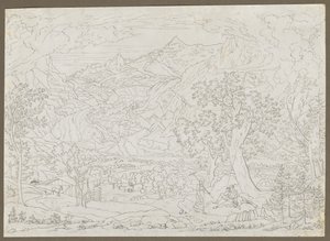 Grindelwaldský ledovec s lovcem a selskou dívkou v popředí, ca. 1823. od Joseph Anton Koch