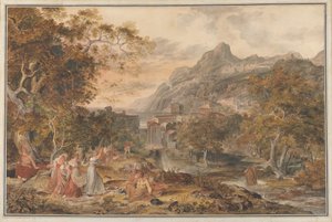 Pohled na Vietri s mladými venkovskými ženami tančícími pro pastýře v popředí, 1800. od Joseph Anton Koch