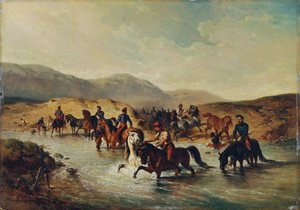 Francouzská kavalérie v koňském rybníku od Joseph Anton Strassgschwandtner