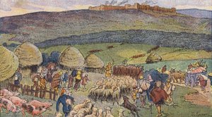 Bibracte, město v Galii obývané kováři a útočiště v době nebezpečí (barva litho)