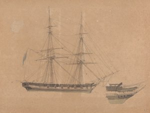 Boční pohled na jeden brig a luk jiného od Joseph Cartwright