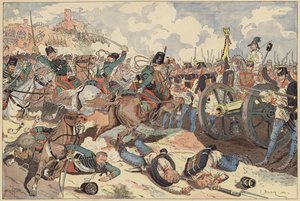 Bitva u Solferina, Itálie, druhá italská válka za nezávislost, 24. června 1859 (barevné lito)