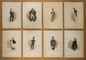 Osm dickensovských postav (litografie)