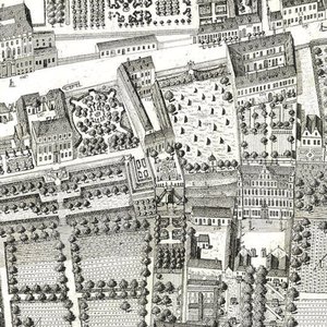 Detail mapy Vídně zobrazující 135 Alsergrund, kde Mozart a jeho rodina žili během roku 1788 (lept a rytina) od Joseph Daniel Huber