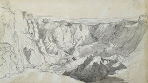 Cínový důl Carclase v Cornwallu, cca 1810 (tužka s mytím na papíře)