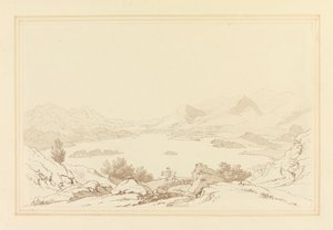 Celkový pohled na jezero Derwent Water (pero a inkoust s wc přes grafit na tkaném papíře) od Joseph Farington