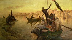 V Káhiře: Trajekt z ostrova Gazirie na Nilu nebo Boulach z káhirského přístavu od Joseph Farquharson