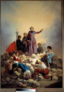Revoluce 1848: „“ Arcibiskup Denis Affre (1793-1848) na barikádě Faubourg Saint Anthony 26/06/1848““ Obraz Josepha Felona (1818-1896) 1848 Ne. 0,92 x 0,67 m. Paříž, Musee Carnavalet – revoluce z roku 1848: „“ Arcibiskup Monseigneur Denis Af
