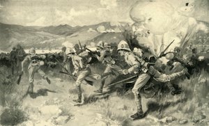 „Bitva o Colenso – Královnin královský západ Surrey Regiment vedoucí centrální útok“, 1900. od Joseph Finnemore