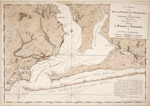 Mapa zálivu a přístavu Pensacola v provincii Západní Florida od Joseph Frederick Wallet DesBarres