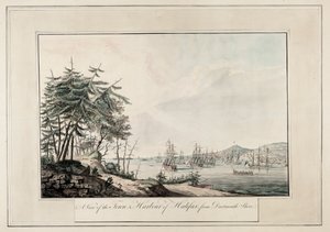 Pohled na město a přístav Halifax z pobřeží Dartmouthu, asi 1777 (tištěno)