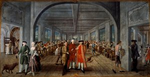 Bratři Wetterovi Indian Fabric Factory Vlevo pan a paní Jean Rodolphe (Jean-Rodolphe) Wetterovi bohatě vetus. Uprostřed předkládá dělník tiskovou desku vedoucímu továrny Pierre Pignetovi, za nimi dělníci v práci. Vpravo kousek