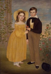 Chlapec a dívka v zahradě (olej na plátně) od Joseph Goodhue Chandler