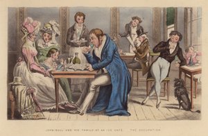 John Bull a jeho rodina v ledové kavárně (kolorovaná rytina)