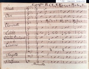 První strana notového záznamu menuetu Symfonie 66 B dur J Haydna od Joseph Haydn