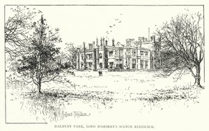 Dalmeny Park, skotská rezidence lorda Roseberyho (litografie) od Joseph Holland Tringham
