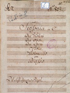 První stránka hudební partitury Symphony in C od Pleyela od Joseph Ignace Pleyel