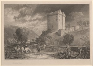 Hrad Borthwick (provinční starožitnosti a malebná scenérie Skotska), vyrytý Henry Le Keux (1775-1851)