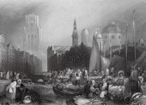 Rybí trh, Rotterdam (rytina) od Joseph Mallord William (after) Turner