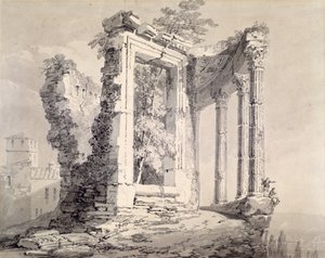 Chrám Sibyly, Tivoli (tužka a akvarel na papíře) od Joseph Mallord William (attr.to) Turner