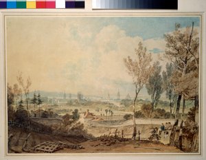 Pohled na Oxford z jižní strany Headington Hill, 1803-04 (Wc přes grafit, s některými škrábanci)