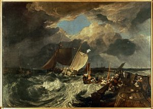 Molo v Calais s francouzskými rybáři připravujícími se na plavbu: (malba na plátně) od Joseph Mallord William Turner